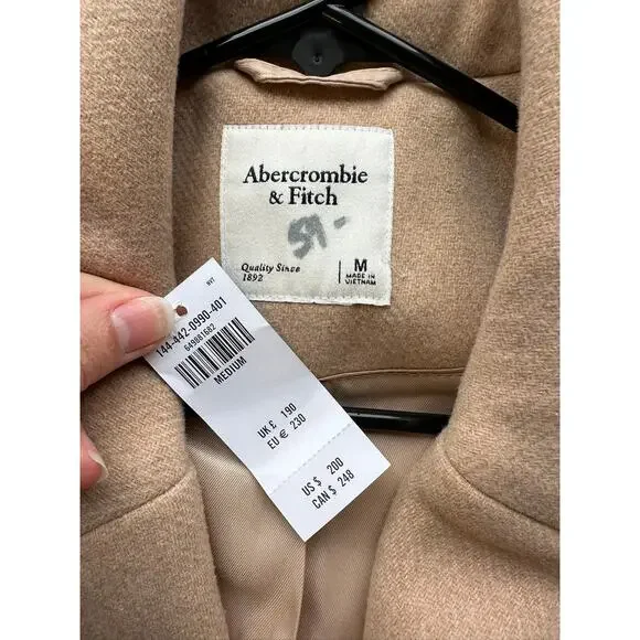 NWT Abercrombie & Fitch Tan Wool Double Breasted Coat Med - Picture 4 of 7